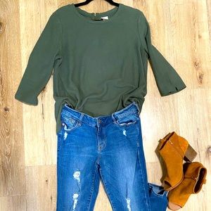 Merona 3/4 Sleeve Green Top